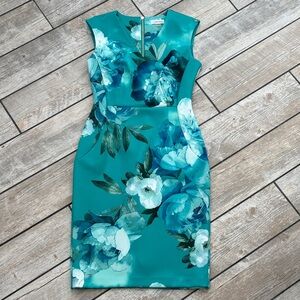 Calvin Klein Teal Floral Midi Sheath Dress